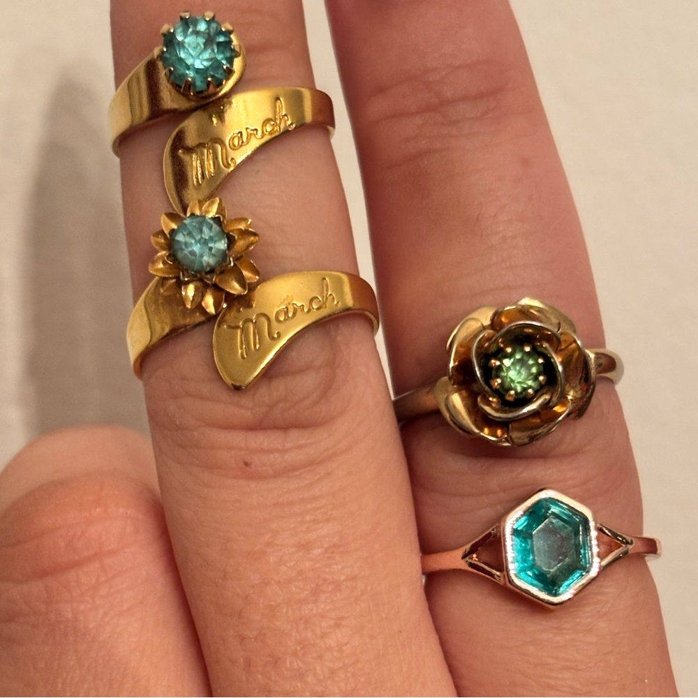 Vintage Birthday Rings: 1950s Aquamarine and Peridot Color Rose $10 Each